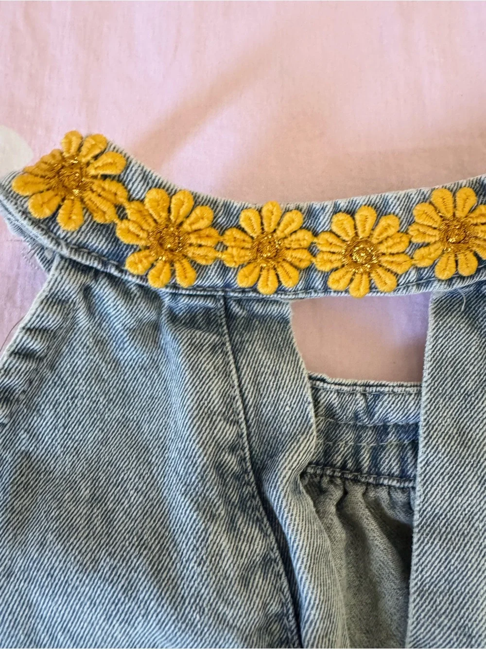 Girls' Gray Denim Shorts Set with Yellow Floral Trim